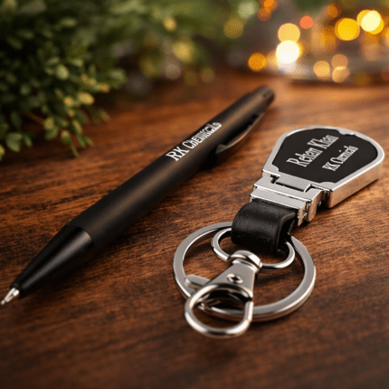 Premium Black Pen and Key Chain Set Name Engraved