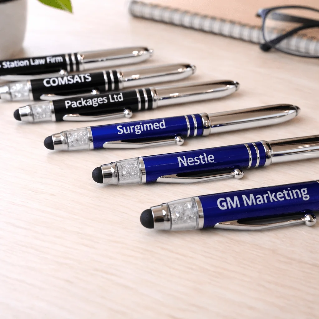 Name Pen With Stylus, Torch & Mobile Holder