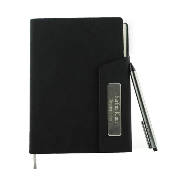 Leatherette Journal With Pen | Curved Magnetic Closing | Name Engraved